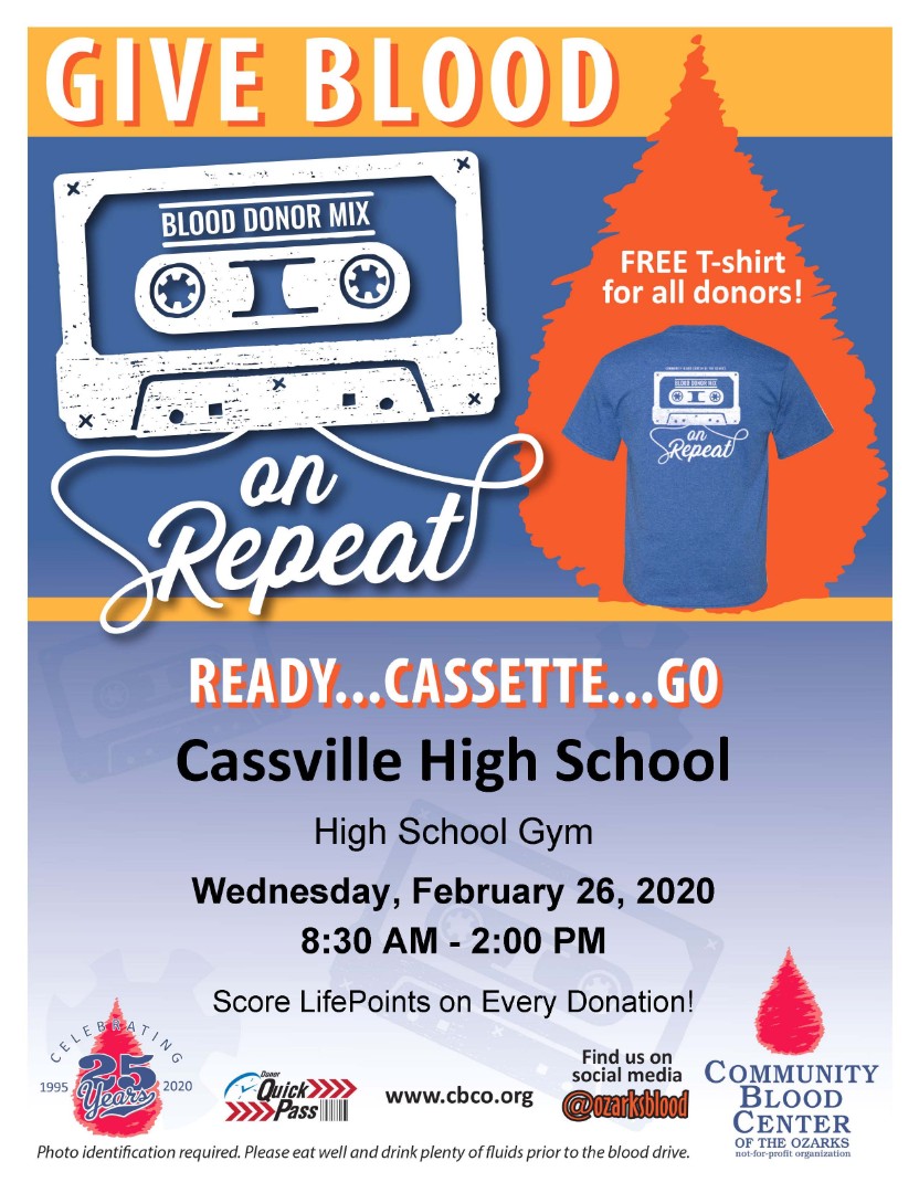 NHS will host a blood drive on 2/26, 8:30-2 at CHS.